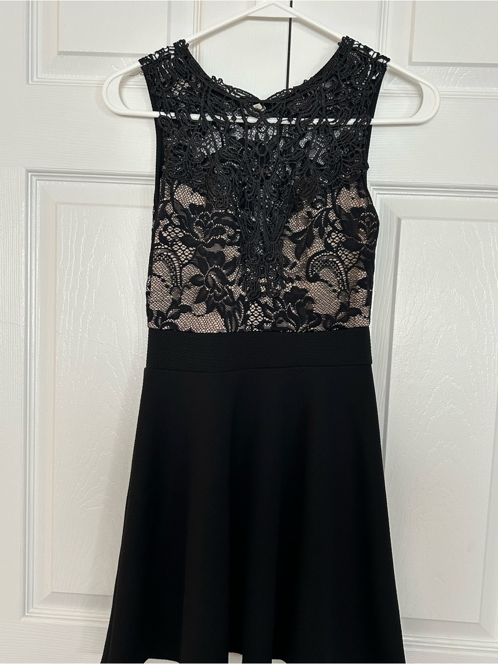 Windsor Black Lace Over Nude Illusion Fit-and-Flare Mini Dress